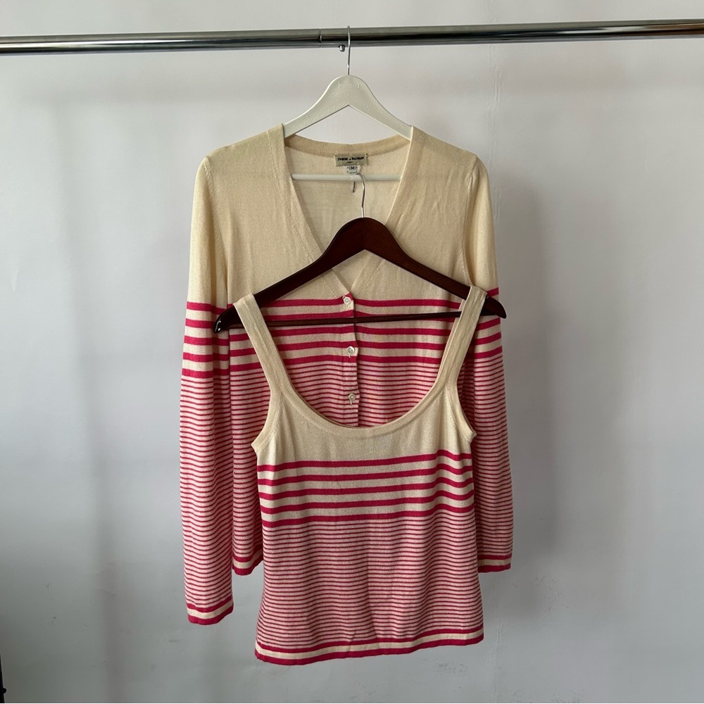 VTG 80s Ivoire de Balmain Paris Striped Cardigan & Cami Set | Silk Cashmere M - Picture 10 of 14